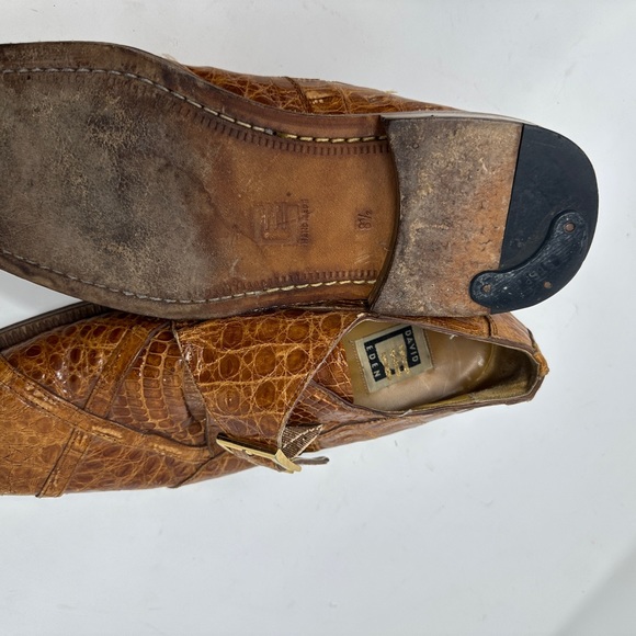 Mens David Eden Genuine Alligator Crocodile Shoes 8.5 Tan Monk Strap Loafers - Picture 7 of 9